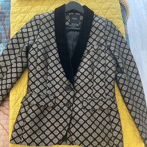 Smythe Black & Gold jacquard velvet collar blazer - size 4